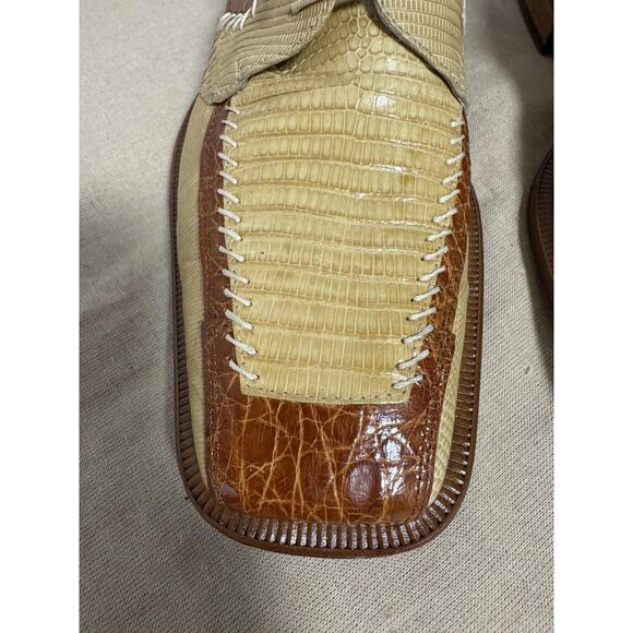 David Eden Shoes Mens Size 9 Tan Brown Genuine Lizard Crocodile Handmade Oxford main image 6